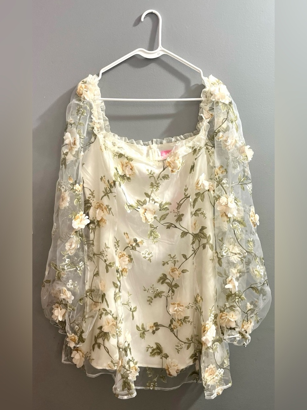 NWT Sugar Thrillz Cream Floral Puff-Sleeve Dress XXL
